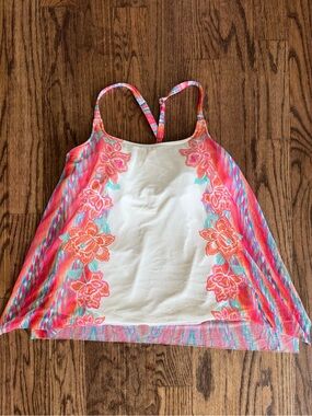 Coco Reef Bra Sized 34D Large Tankini Swim Top Pink Floral Aztec Punchy Western